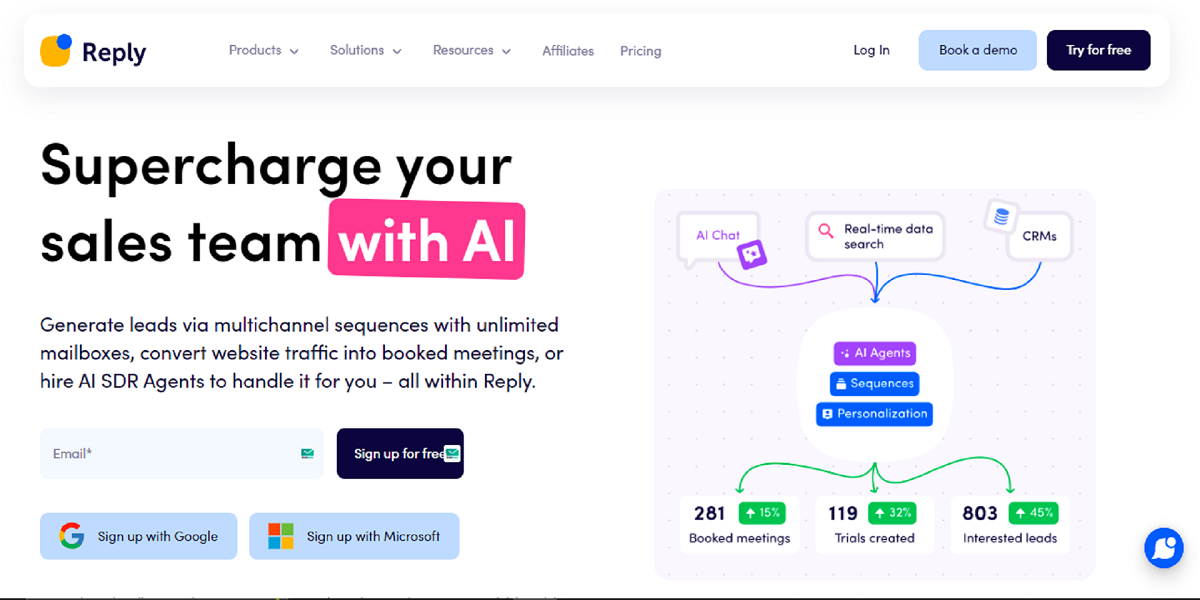 Reply.io Website Homepage - Contonik